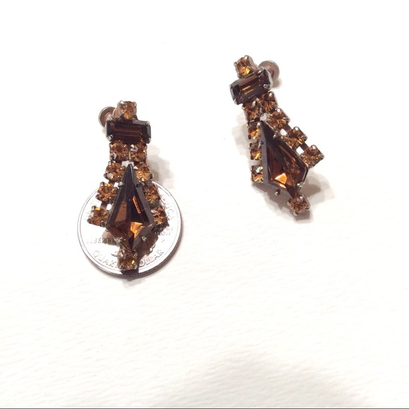 Vintage Topaz Rhinestone Crystal Earrings Screw Bk - Picture 3 of 3